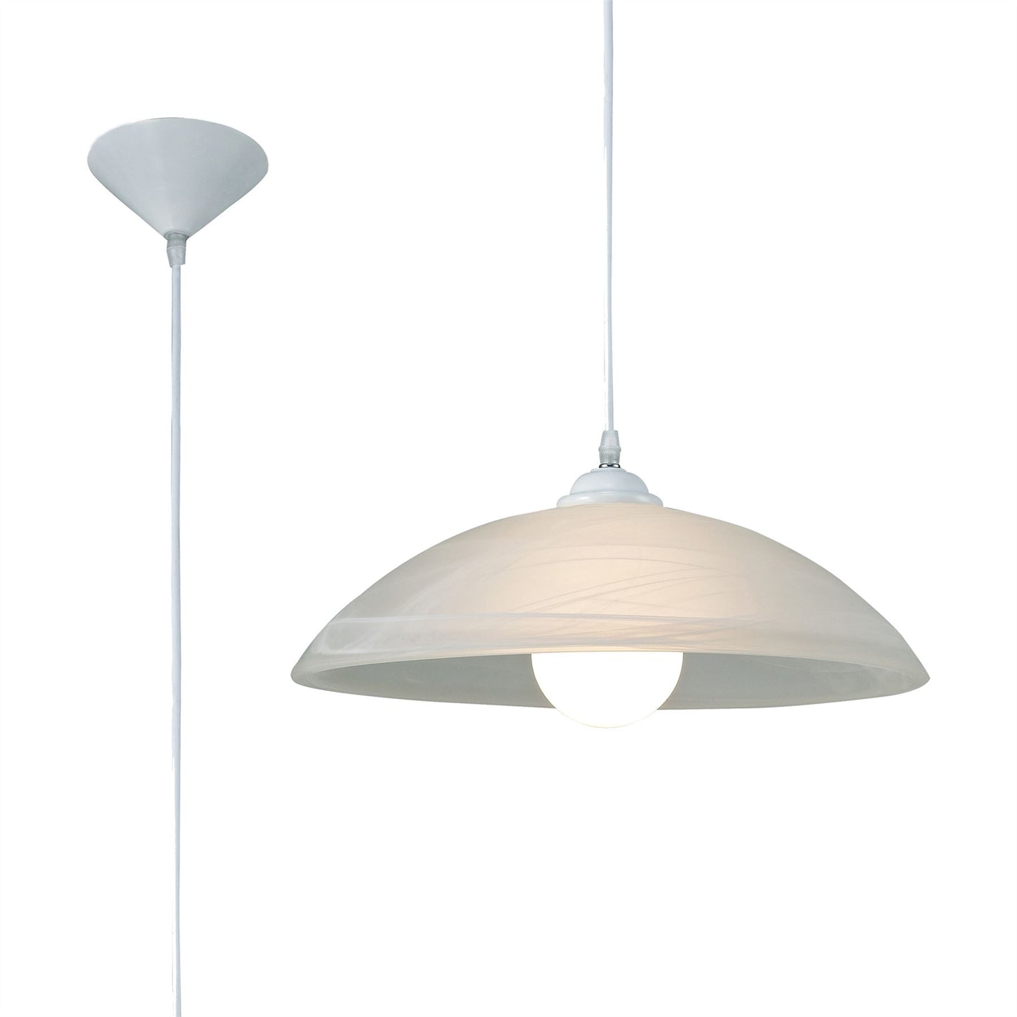 Deco Chester 1 Light E27 Pendant, Frosted Alabaster Glass with White Suspension Kit