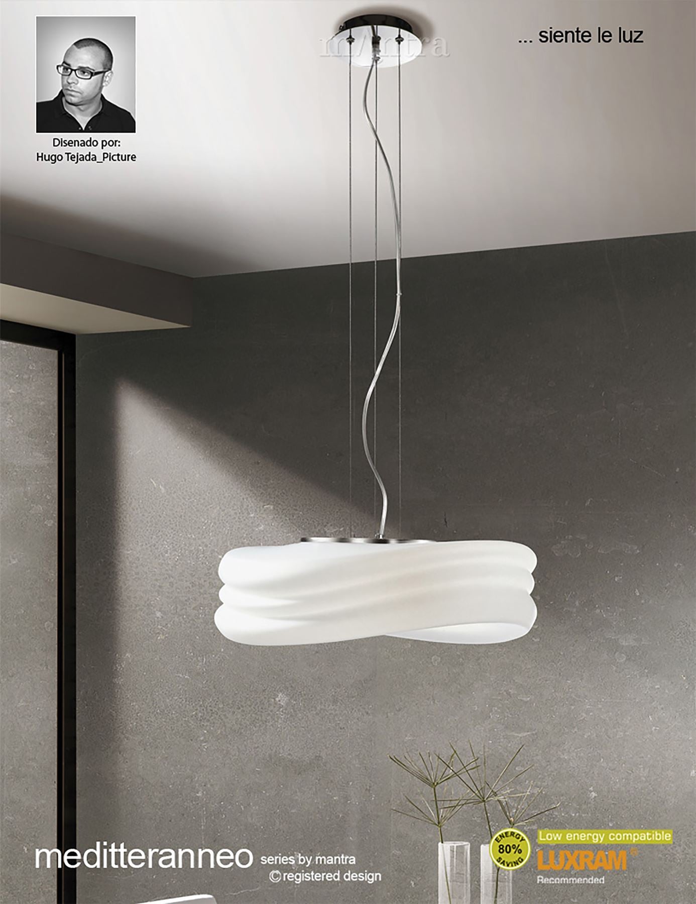Mantra M3620 Mediterraneo Pendant 3 Light E27 Large, Polished Chrome/Frosted White Glass
