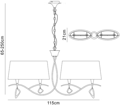 Mantra M1642 Mara Linear Pendant 2 Arm 4 Light E14, Polished Chrome with Ivory White Shades