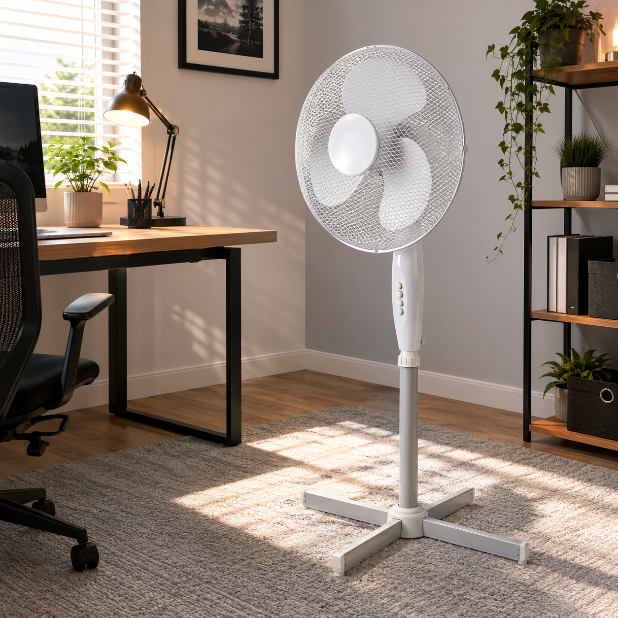 Airo 45W 16 Inch 3 Speed Oscillating Pedestal Fan in White