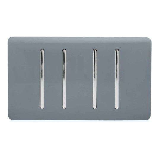 Trendi 4 Gang (2 Way & 2xIntermediate) Glossy 10 Amp Rocker Light Switch Warm Grey