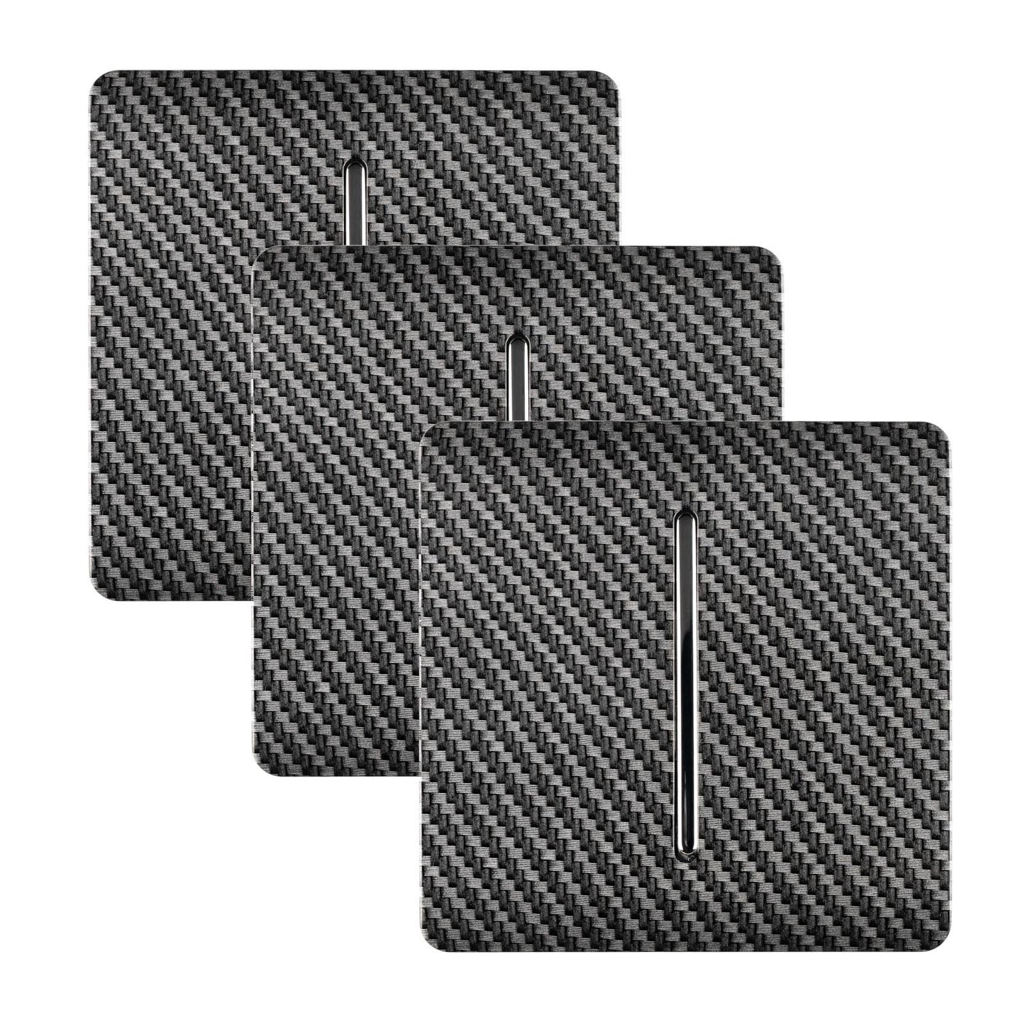 Trendi 1 Gang 2 Way 240V Screwless Artistic Modern Glossy 10 Amp Chrome Rocker Electrical Wall Light Switch in Carbon Fibre (3 pack)