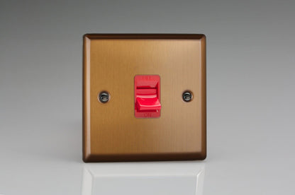 Varilight 45A Cooker Switch (Single Plate, Red Rocker) in Urban Brushed Bronze w/ Red Insert