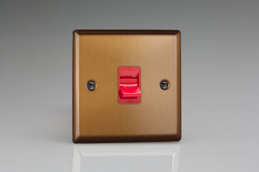 Varilight 45A Cooker Switch (Single Plate, Red Rocker) in Urban Brushed Bronze w/ Red Insert