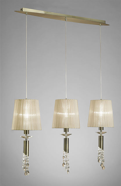 Mantra M3875 Tiffany Linear Pendant 3+3 Light E27+G9 Line, Antique Brass with Soft Bronze Shades & Clear Crystal