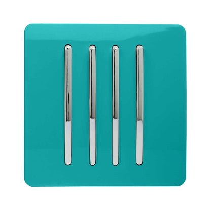 Trendi 4 Gang 2 Way Artistic Modern Glossy 10 Amp Rocker Tactile Light Switch Bright Teal