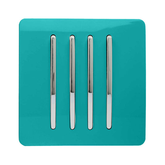 Trendi 4 Gang 2 Way Artistic Modern Glossy 10 Amp Rocker Tactile Light Switch Bright Teal