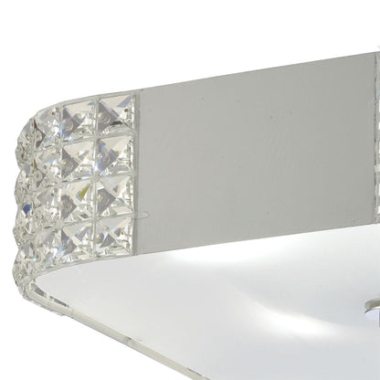 Diyas Denver Square Flush  4 Light E27, Matt White/Frosted Glass/Polished Chrome Ceiling Light Fitting
