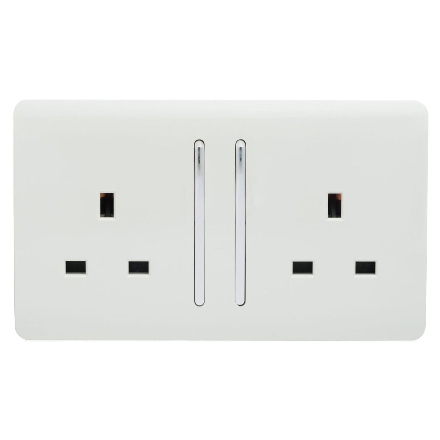 Trendi 2 Gang Artistic Modern Glossy 13 Amp Switched Tactile Plug Socket White (3 Pack)
