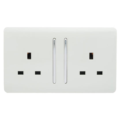 Trendi 2 Gang Artistic Modern Glossy 13 Amp Switched Tactile Plug Socket White (3 Pack)