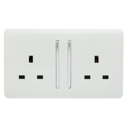 Trendi 2 Gang Artistic Modern Glossy 13 Amp Switched Tactile Plug Socket White (3 Pack)