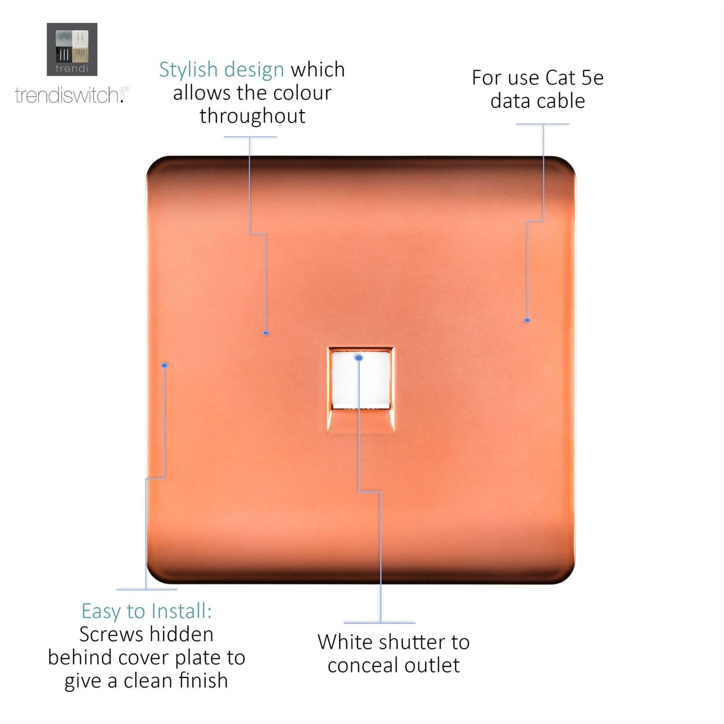 Trendi Artistic Modern Glossy Tactile RJ45 Cat 5e Ethernet Socket Copper