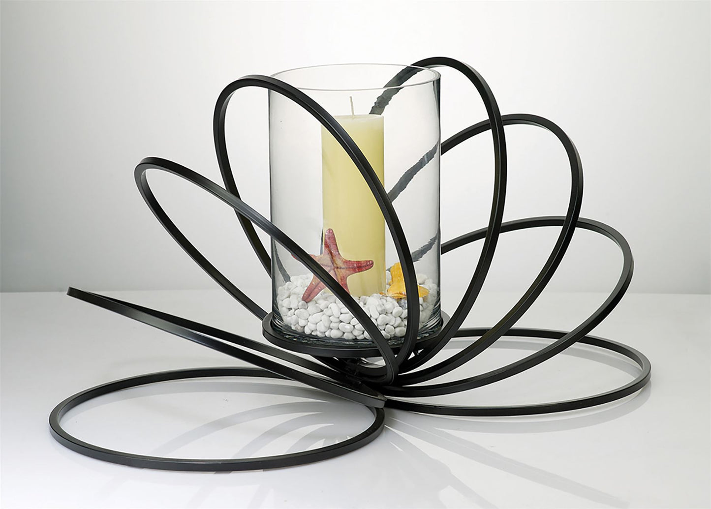Diyas Home (DH) Oreo Candle Holder 8 Ring Large Black/Clear Glass Art