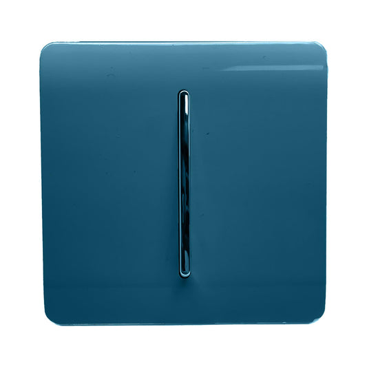 Trendi 1 Gang 2 Way 240V Screwless Artistic Modern Glossy 10 Amp Chrome Rocker Electrical Wall Light Switch in Midnight Blue (5 pack)