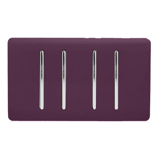 Trendi 4 Gang (2 Way & 1x Intermediate) Glossy 10 Amp Rocker Light Switch Plum