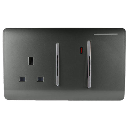 Trendi Artistic Modern Glossy 45 A Cooker Switch & Plug Socket Inc Neon Insert Charcoal