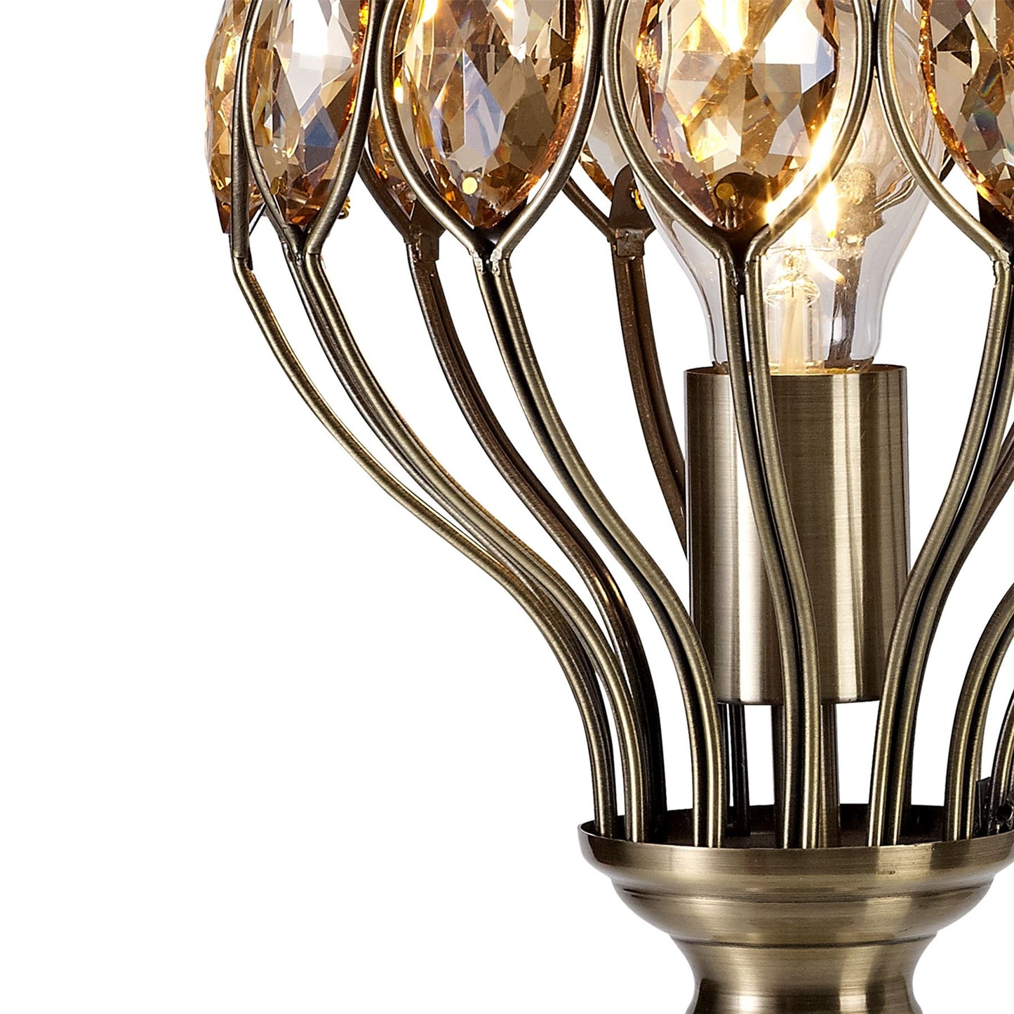 Diyas Marisa Crystal Table Lamp 1 Light E27 Antique Brass & Amber Crystal