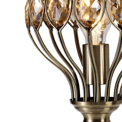 Diyas Marisa Crystal Table Lamp 1 Light E27 Antique Brass & Amber Crystal
