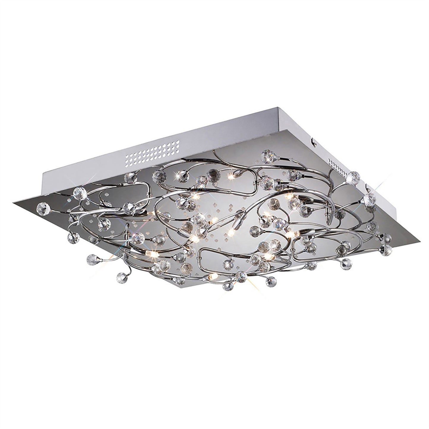 Diyas Fia Flush  Square 6 Light G4 with White LEDs Polished Chrome/Crystal, NOT LED/CFL Compatible Ceiling Light Fitting