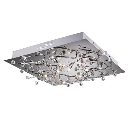 Diyas Fia Flush  Square 6 Light G4 with White LEDs Polished Chrome/Crystal, NOT LED/CFL Compatible Ceiling Light Fitting