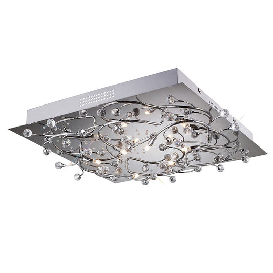 Diyas Fia Flush  Square 6 Light G4 with White LEDs Polished Chrome/Crystal, NOT LED/CFL Compatible Ceiling Light Fitting