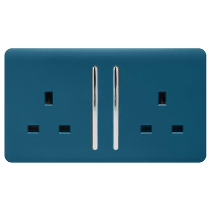 Trendi 2 Gang Artistic Modern Glossy 13 Amp Switched Tactile Plug Socket Midnight Blue (5 Pack)