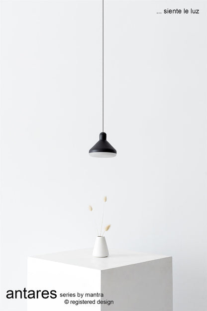 Mantra Fusion Sirio 13.5cm 1 Light Pendant, 8W LED, 3000K, 590lm, Black, 3yrs Warranty