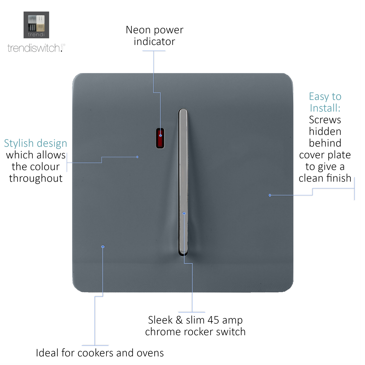 Trendi Artistic Modern Glossy 45 A Tactile Light Switch & Neon Insert Warm Grey