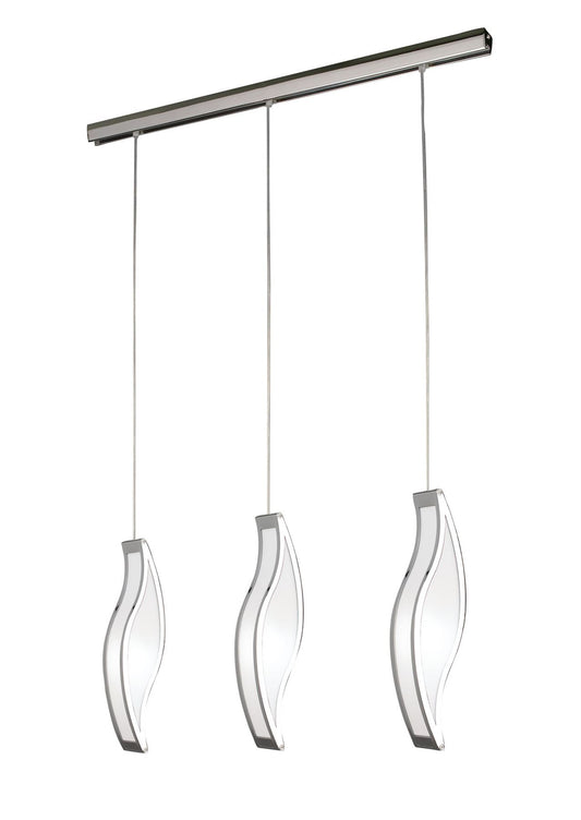 Mantra Sintesys Linear Pendant 3 Drop E27 3 Light E27 Bar, Polished Chrome/White Acrylic, CFL Lamps INCLUDED