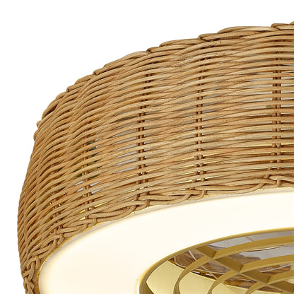 Kilimanjaro Mini 58cm 55W LED Dimmable Ceiling Light With 25W DC Reversible Fan, 3800lm, Beige Rattan, 5yrs Warranty