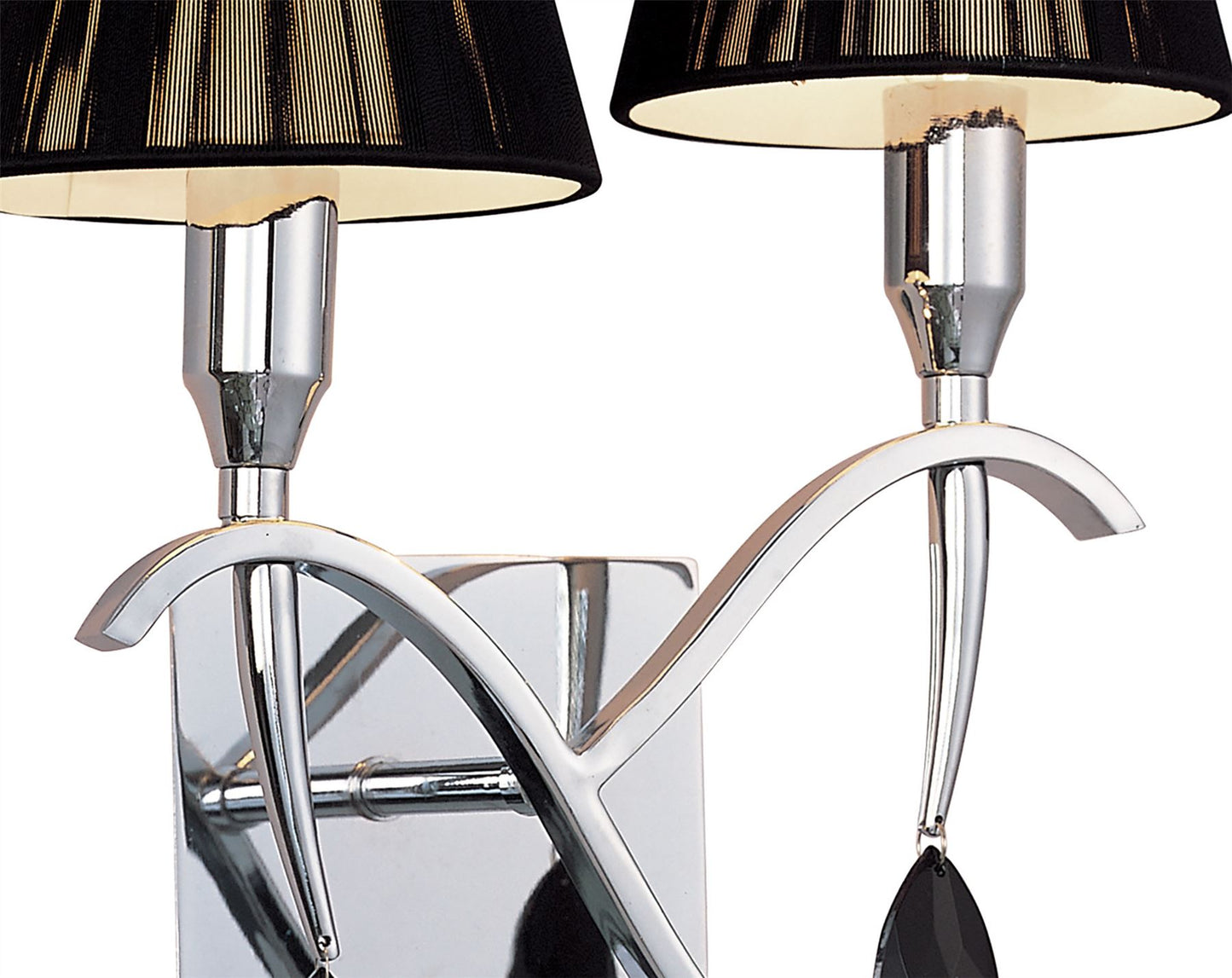 Mantra Siena Wall Light Switched 2 Light E14, Polished Chrome with Black Shades and Black Crystal