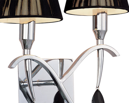 Mantra Siena Wall Light Switched 2 Light E14, Polished Chrome with Black Shades and Black Crystal