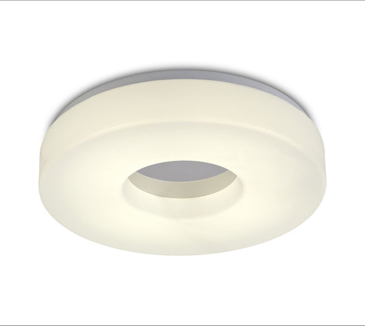 Deco Joop IP44 24W LED Large Flush Ceiling Light, 4000K 2000lm CRI80, Polished Chrome with White Acrylic Diffuser