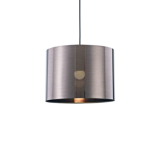 Deco Dako Black Pendant 1 Light E27 with 350 x 250mm Metallic Gun Metal Finish Cylinder Shade, c/w Ceiling Bracket