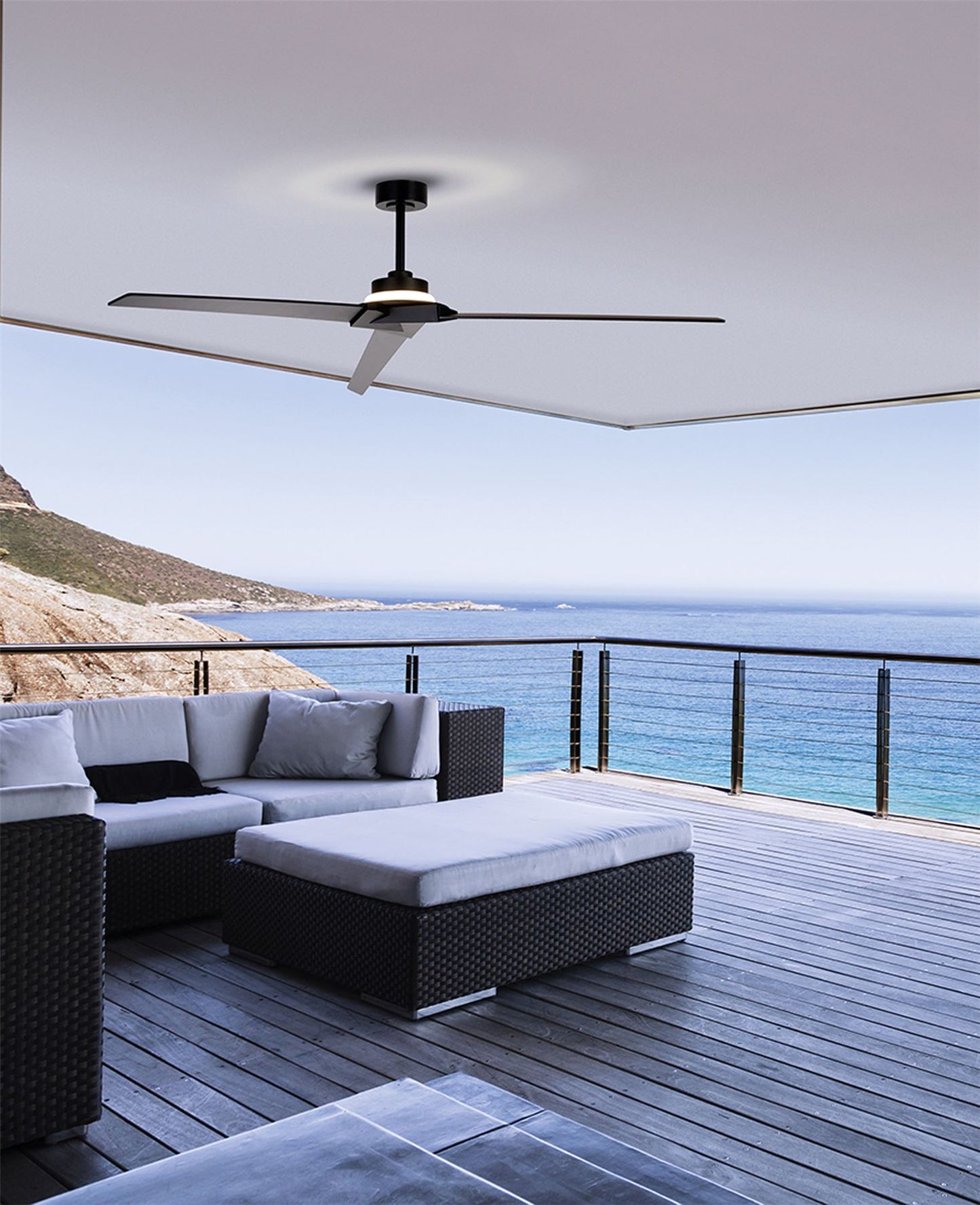 Brisa 175cm 20W LED Dimmable Light With 40W Reversible Fan, 2700-5000K Remote & APP Control, Black, Reversible Blades, 1400lm, IP44, 5yrs Warranty