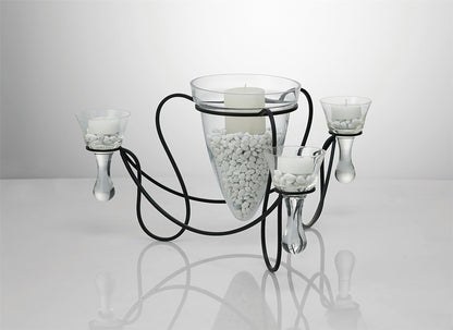 Diyas Home (DH) Tessa Candle Holder 3 Arm Black/Clear Glass Art