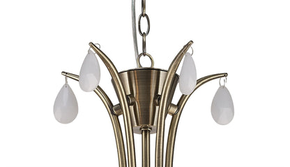 Mantra M6334 Andrea Pendant 81.5cm Round, 5 x E14 (Max 20W), Antique Brass, White Shades, White Crystal Droplets