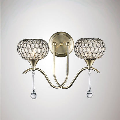 Diyas Chelsie Wall Light 2 Light G9 Antique Brass/Clear Beaded Glass