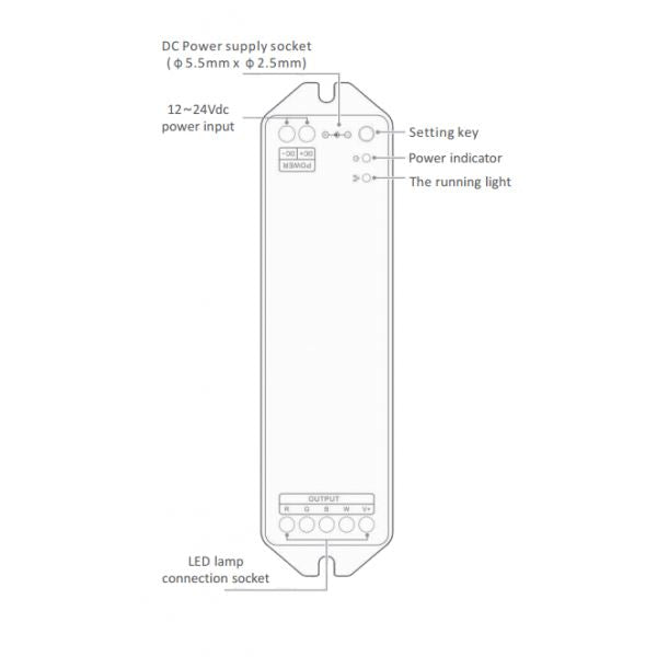 LTECH Wireless Receiver WiFi RGBW Controller, 12/24V DC, 144/288W, 12A (3A x 4CH), Supports WiFi/3G/4G Controllers
