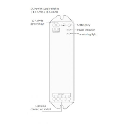 LTECH Wireless Receiver WiFi RGBW Controller, 12/24V DC, 144/288W, 12A (3A x 4CH), Supports WiFi/3G/4G Controllers