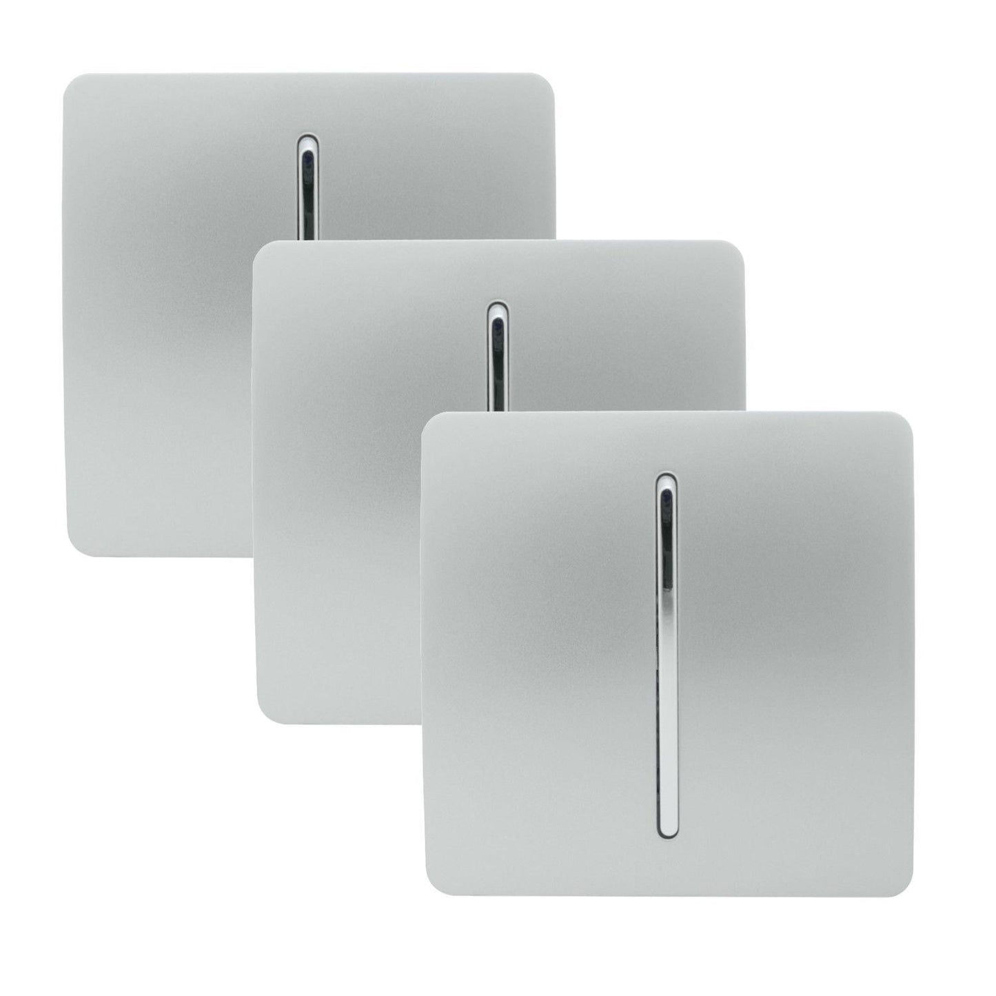 Trendi 1 Gang 2 Way 240V Screwless Artistic Modern Glossy 10 Amp Chrome Rocker Electrical Wall Light Switch in Platinum Silver (3 pack)