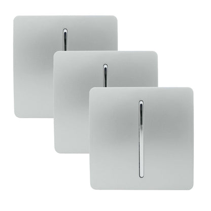 Trendi 1 Gang 2 Way 240V Screwless Artistic Modern Glossy 10 Amp Chrome Rocker Electrical Wall Light Switch in Platinum Silver (3 pack)