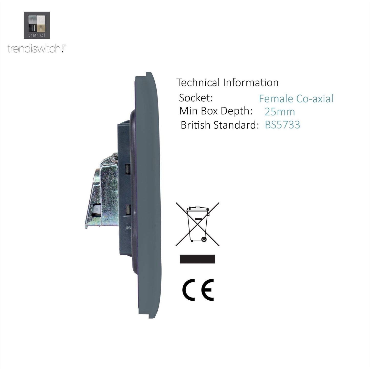 Trendi Artistic Modern Glossy Tactile 2 Gang TV Socket Warm Grey
