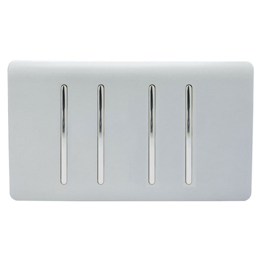 Trendi 4 Gang (2 Way & 2xIntermediate) Glossy 10 Amp Rocker Light Switch Silver
