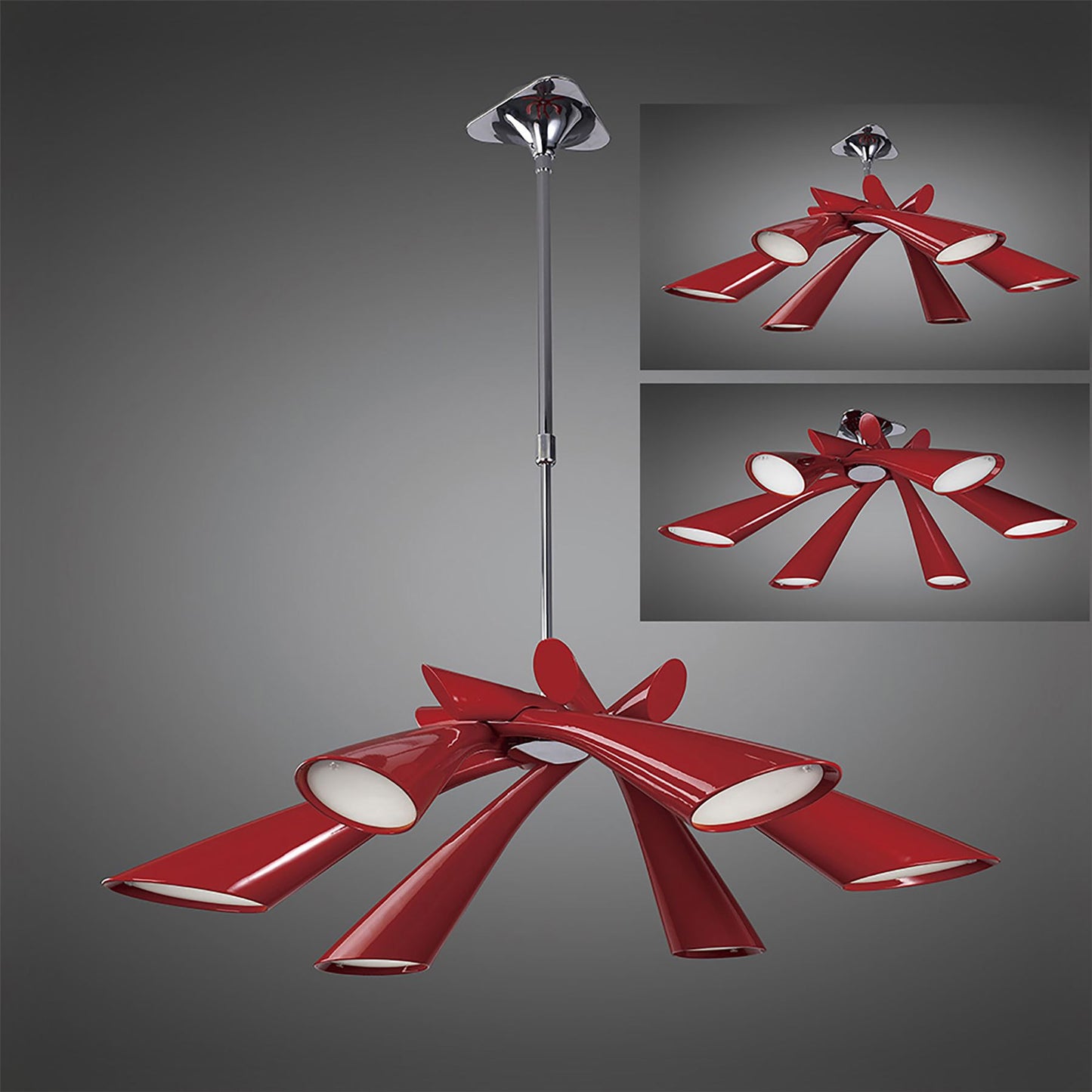 Mantra Pop 82cm Pendant/Ceiling Convertible To Semi Flush 6 Light E27, Gloss Red/White Acrylic/Polished Chrome, CFL Lamps INCLUDED