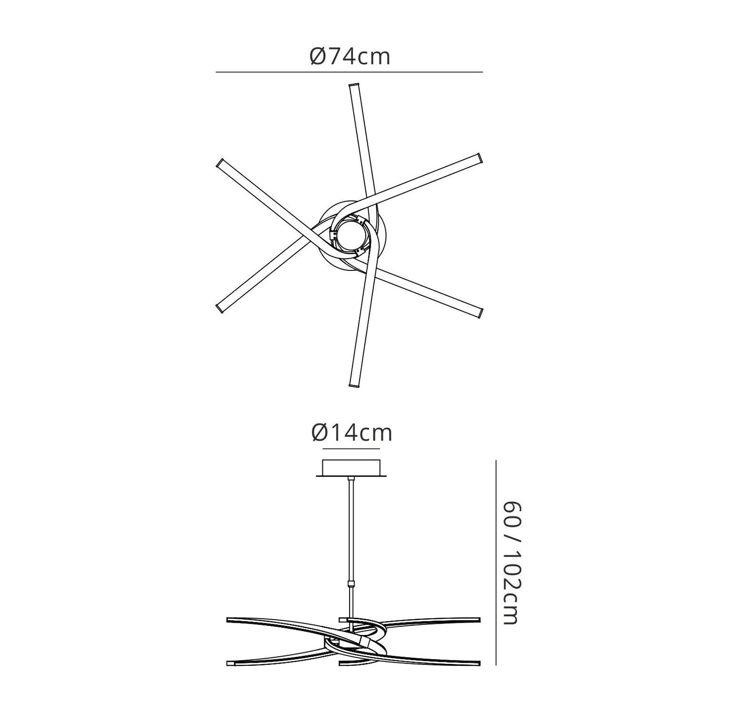 Mantra M4991 Knot Telescopic\Semi Ceiling 45W LED Curved Arms 3000K, 3150lm, Silver/Frosted Acrylic/Polished Chrome, 3yrs Warranty - M4991 Ceiling