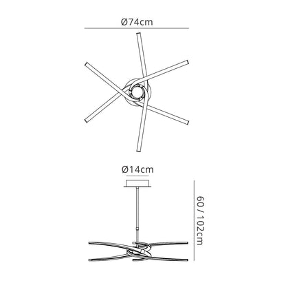 Mantra M4991 Knot Telescopic\Semi Ceiling 45W LED Curved Arms 3000K, 3150lm, Silver/Frosted Acrylic/Polished Chrome, 3yrs Warranty - M4991 Ceiling