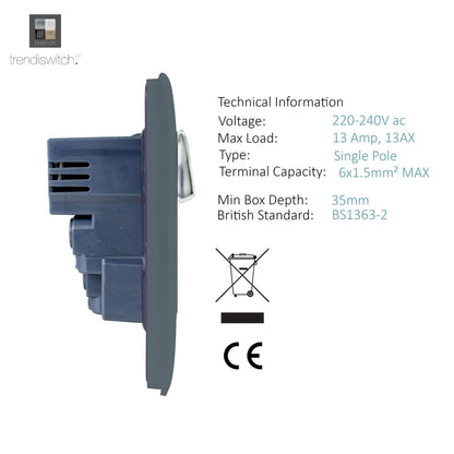 Trendi 2 Gang Artistic Modern Glossy 13 Amp 4x2.1mA USB Switched Tactile Plug Socket Warm Grey