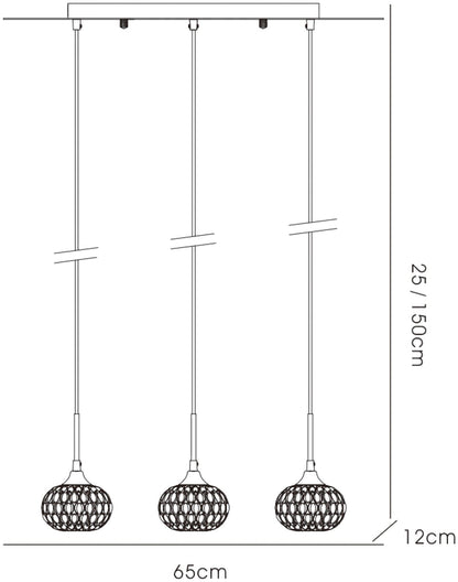 Diyas Chelsie Linear  3 Light G9 Line Polished Chrome/Clear Beaded Glass Ceiling Pendant Light Fitting