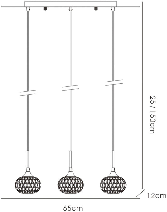 Diyas Chelsie Linear  3 Light G9 Line Polished Chrome/Clear Beaded Glass Ceiling Pendant Light Fitting